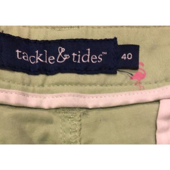 Tackle & Tides light green cotton twill shorts with pink palm trees and flamingo - Picture 5 of 8